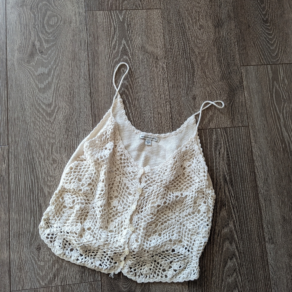 American Eagle Festival Tank Crochet Beige Size Small